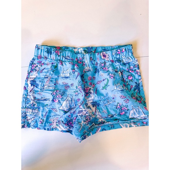 Lilly Pulitzer Pants - Lilly Pulitzer Lilo Lagoon Shorts Womens M Amalfi Blue Linen Florida Roadtrip EX
